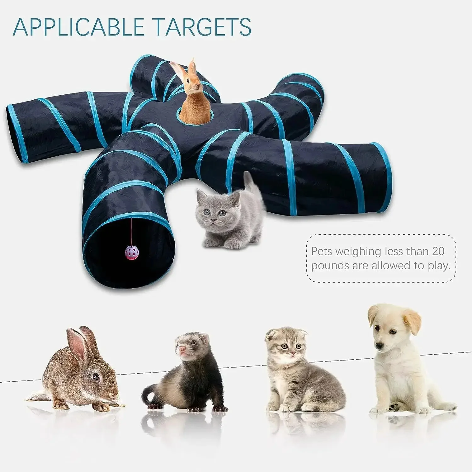 3/5 Way Collapsible Pet Cat Tunnel Tube Toys,Tunnels for Indoor Cats,Kitty Bored Peek Hole Toy Ball Puppy,Kitty,Kitten,Rabbit