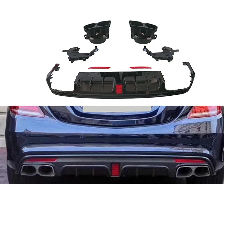 Factory Sales Gloss Black Rear Bumper Lip Four Outlet Tailpipes B Style   For Mercedess-Benzs S-Class W222