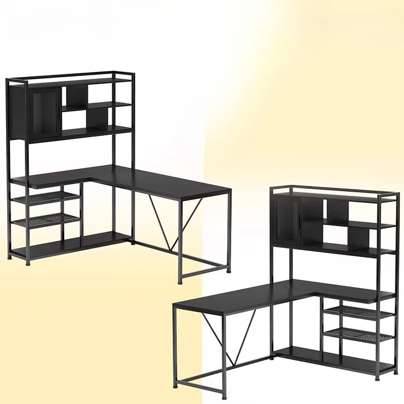 

Corner Desktop Home Bookshelf Combination Computer Desk Bedroom Game with Led Light Study Office