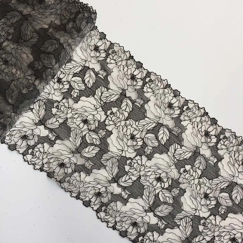 20Yards Black Floral Embroidery Tulle Lace Trim DIY Apricot Mesh Embroidered Mesh Lace for Bra Sewing Accessories Crafts