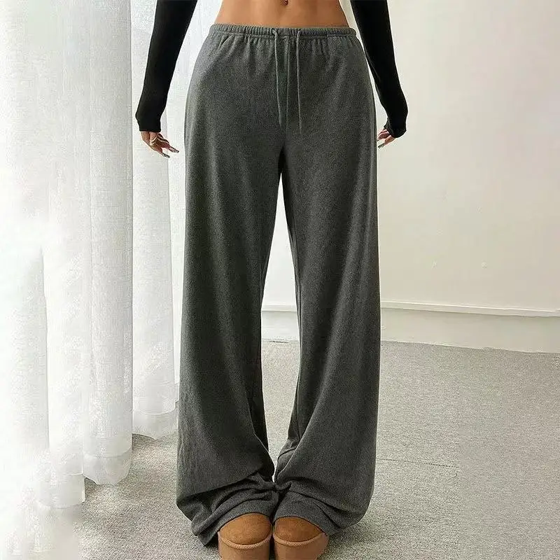 ファッショナブルなルーズストレートレッグスポーツパンツ、ハイウエストカジュアルパンツ、レディースワイドレッグパンツ、快適なロングパンツ