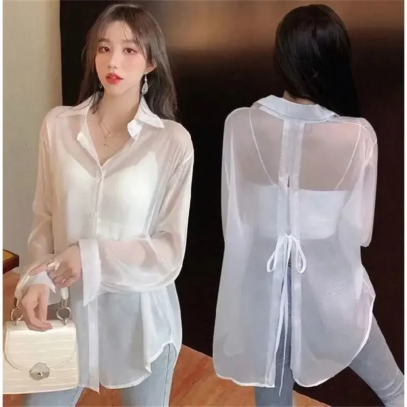 

Women Shirt Blouse Summer Back Long Sleeve Shirt Loose Fairy Blusas Mujer