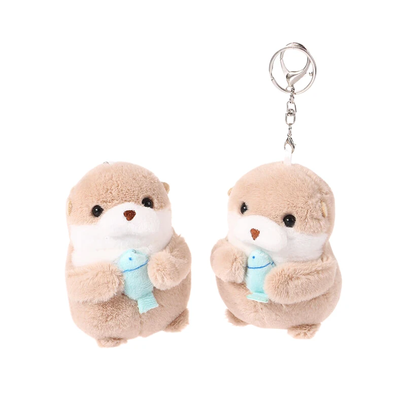 Cute Plush Doll Wishing Fish Holding Otter Keychain Pendant Creative Machine Catching Doll Toy Book Bag Pendant Toy Gifts