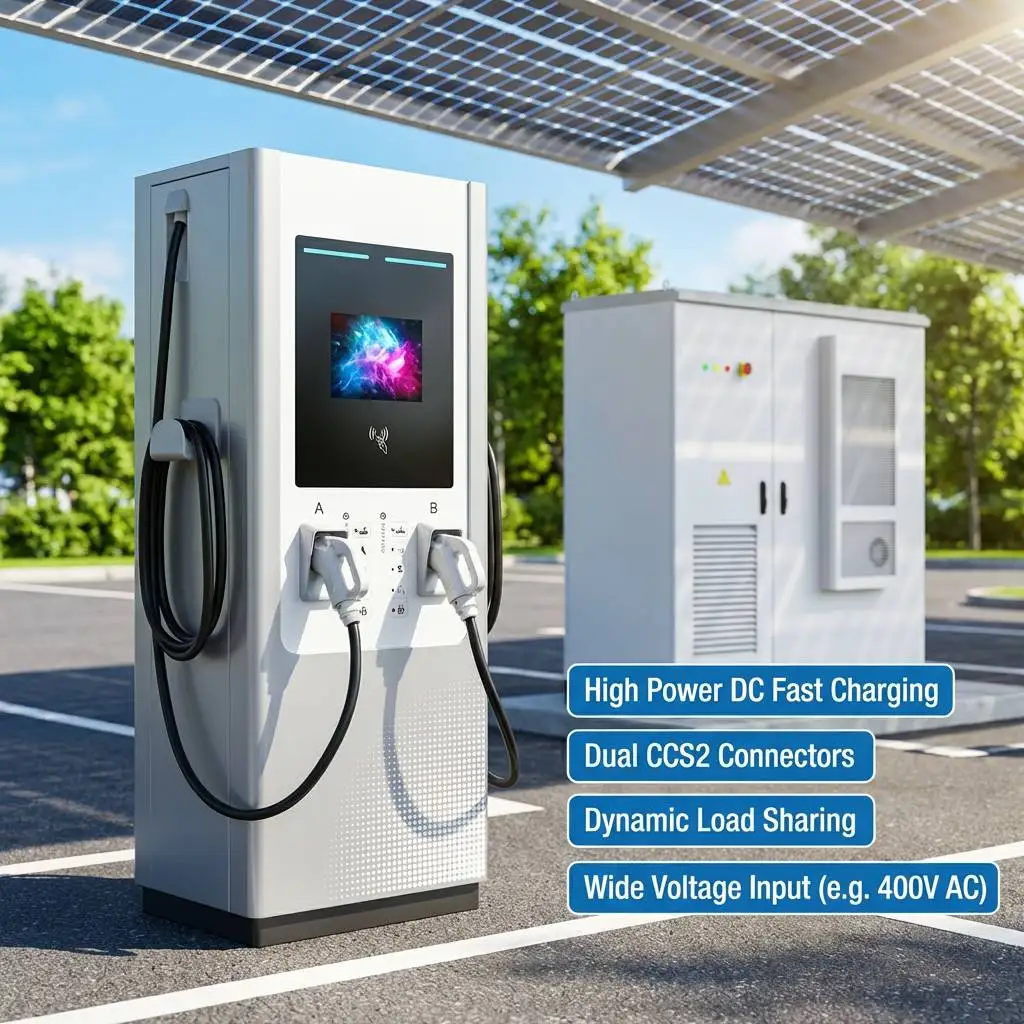 240kW Off-Grid DC Ev Charging Station with Solar Panel System CCS2 Dual  400V Input 1.2MWh ESS Storage for Electric Bus Fleet