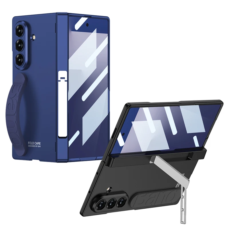 

For Samsung Z Fold 7 Case Magsafe Silicone Strap Pattern With Front Tempered Glass Cases Mobile Phone Back Full Cover