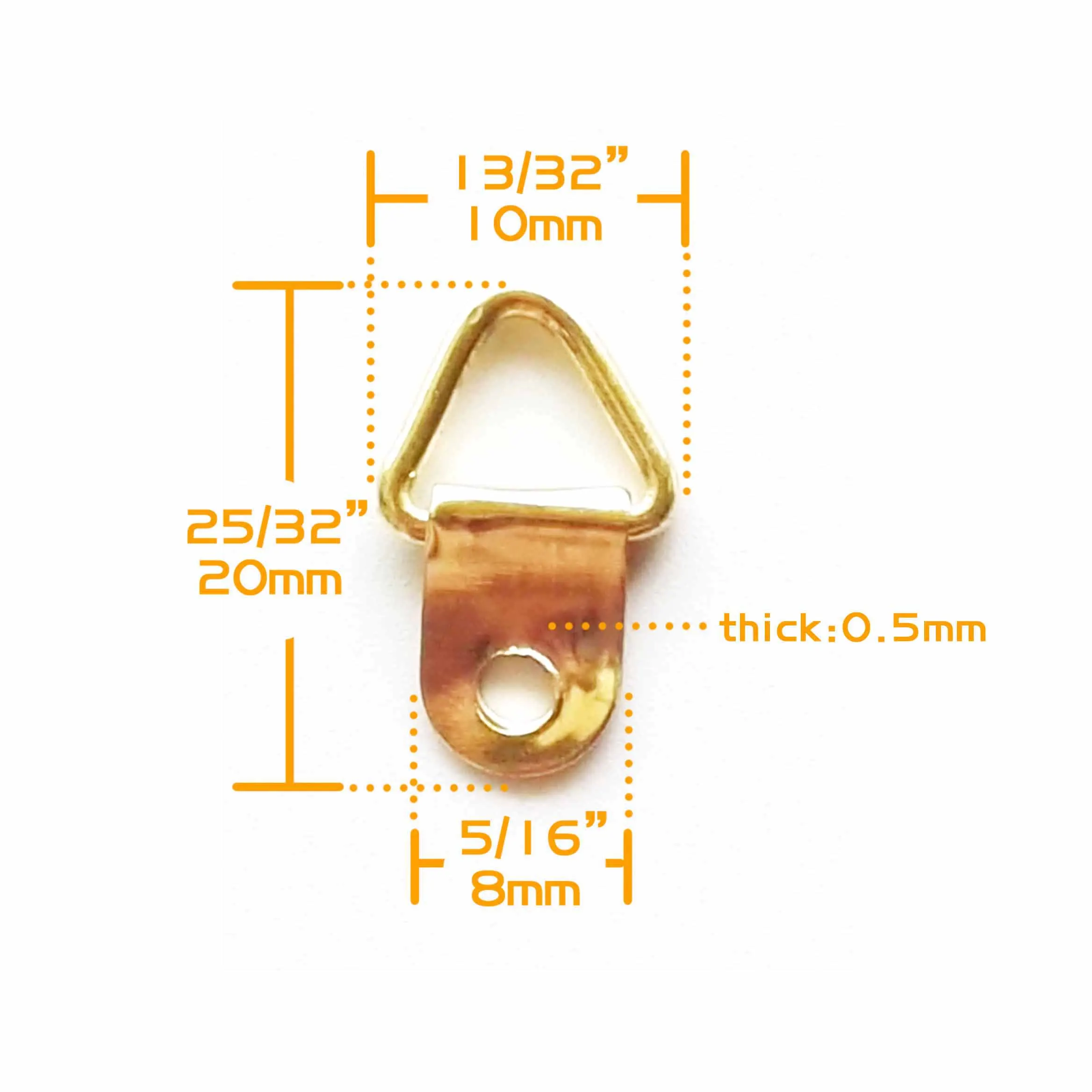 HZYUEGOU 100 Stück goldene Dreieck-D-Ringe zum Aufhängen von Bildern, Ölgemälden, Fotos, Spiegelrahmen, Wandhaken, Aufhänger mit 100 Schrauben, 10x20mm – Detail 2