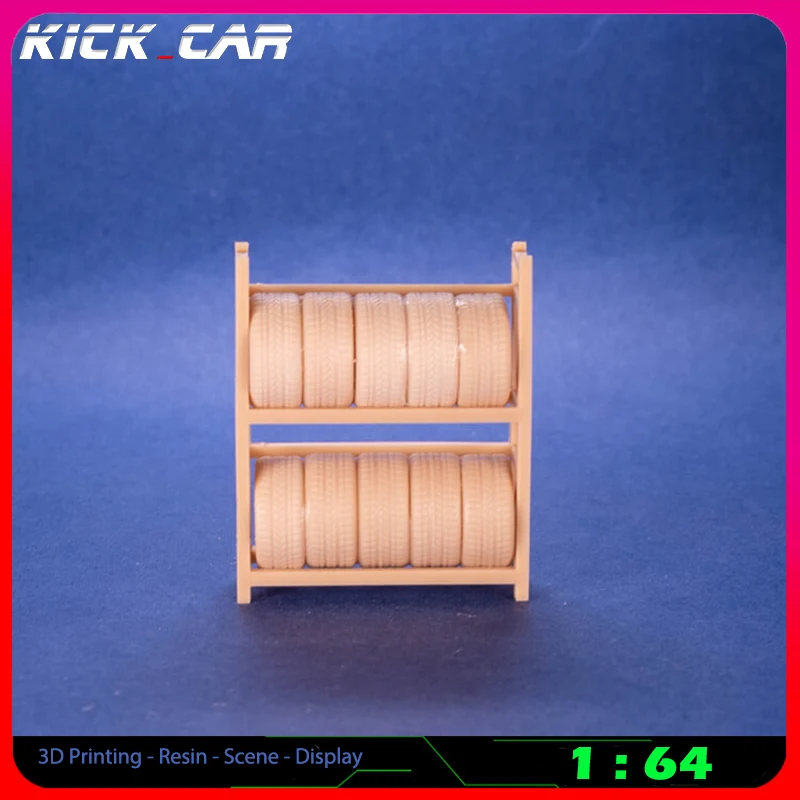 Kickcar-estante de neumáticos 1/64 para coche, herramientas de reparación de escena de garaje de resina sin colorear, Diorama, juguete de simulación