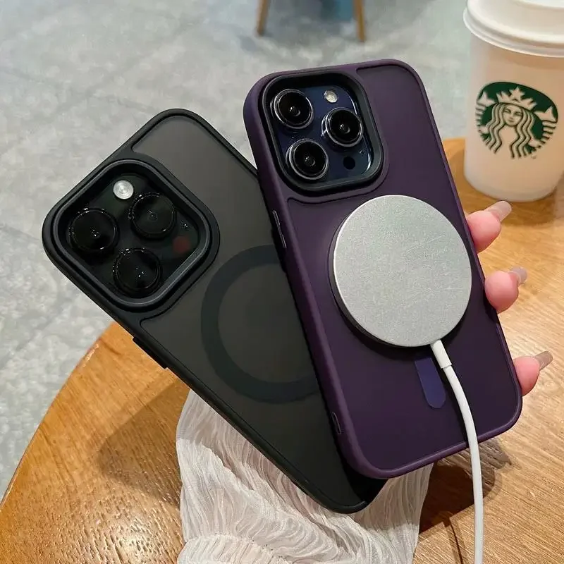 Luxury Wireless Charge Magsafe Transparent Phone Case For iPhone 11 12 13 14 15 16 Pro Max Plus Magnetic Matte Bumper Cover - náhled 3