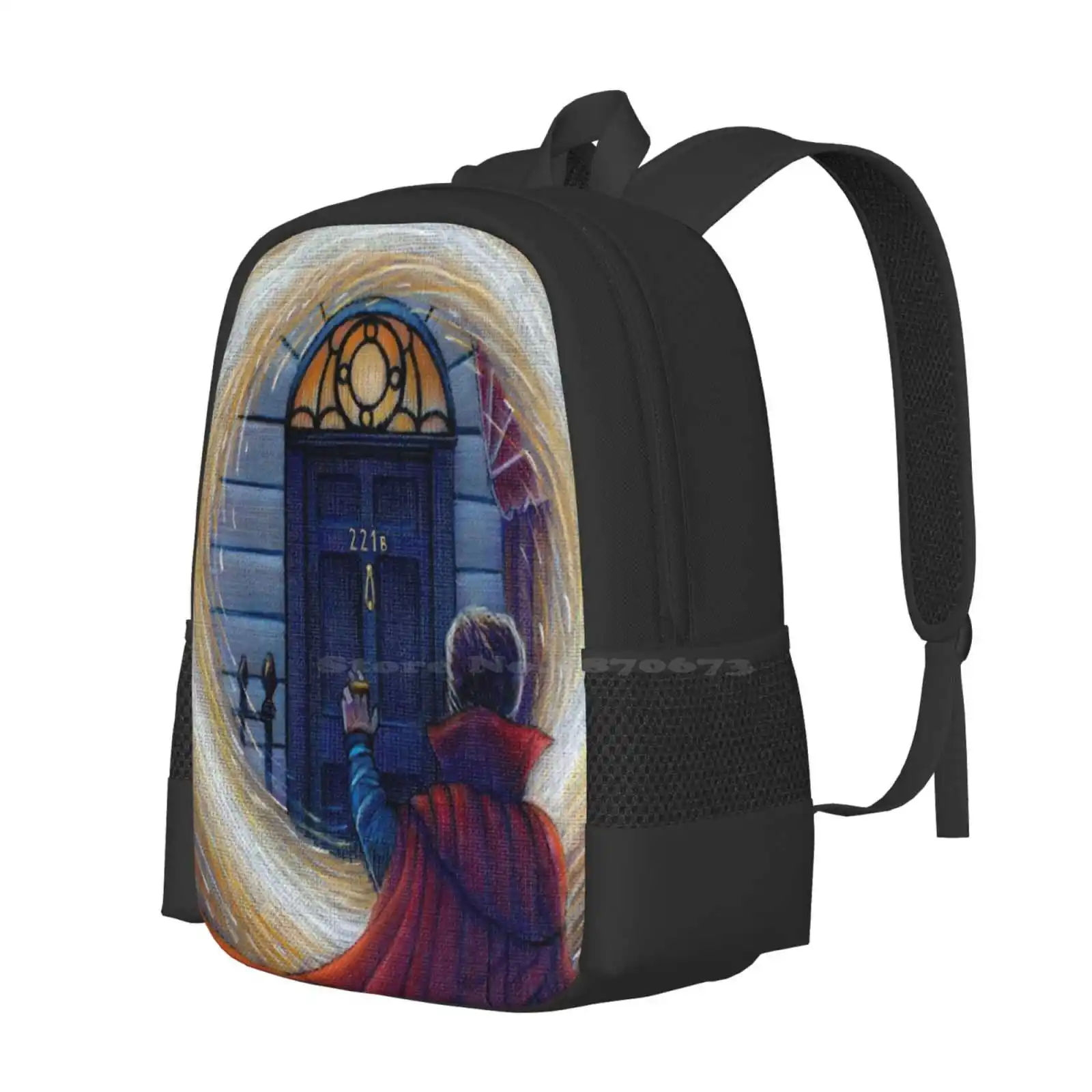 Sherlock Strange Large Capacity School Backpack Laptop Bags Doctor Strange Benedict Fanart Crossover 221B Magic Deduction Door