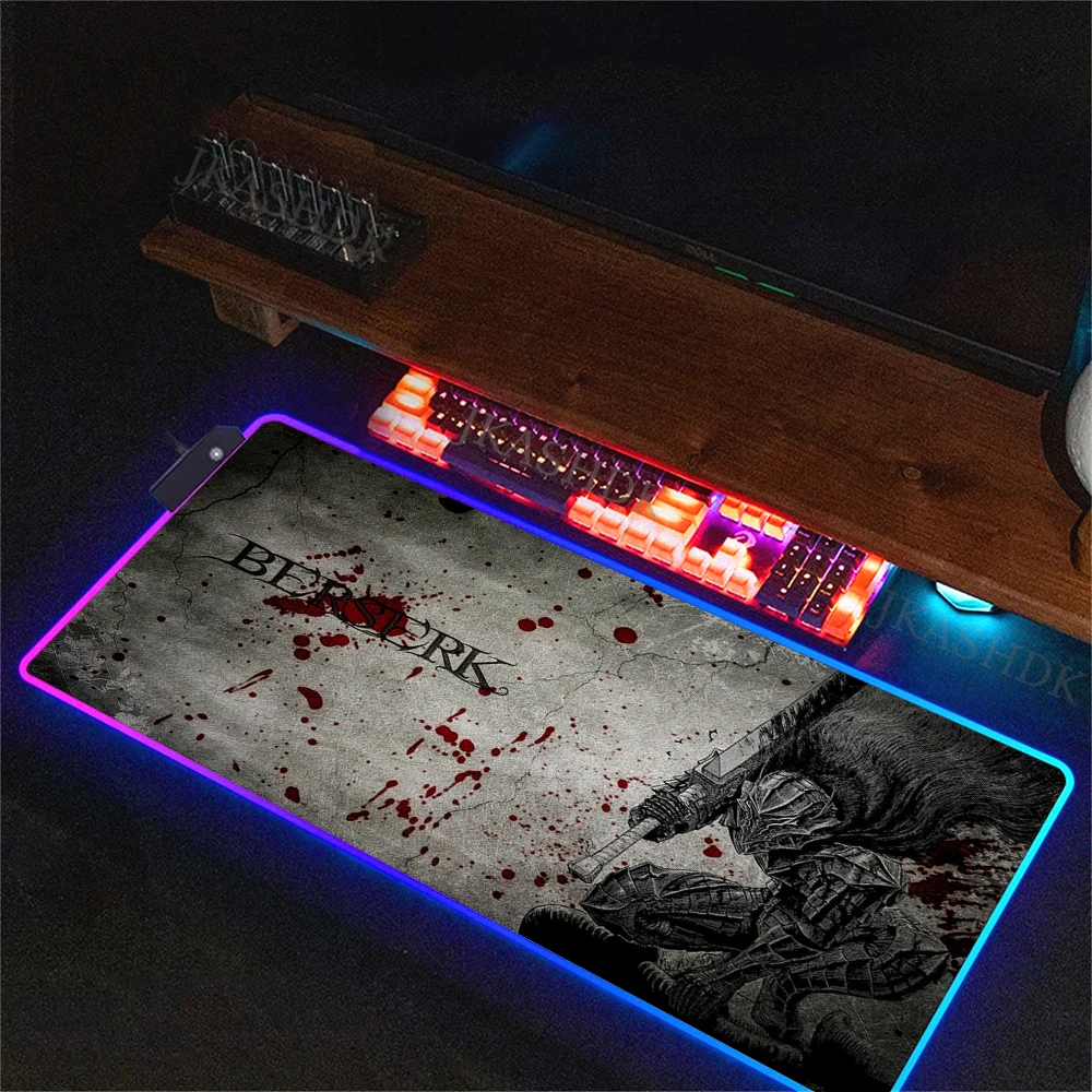 Gaming Keyboard Rgb Deskmat Cabinet Anime Berserk LED Mouse Pad Computer Accessories Natural Rubber Desk Mat Non-slip Mousepad