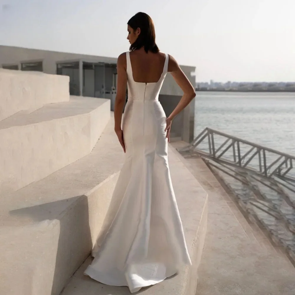 Customized Measures 2025 Elegant Wedding Dresses Square Backless Prom Dress Satin Wedding Party Mermaid Evening Dresses вечернее