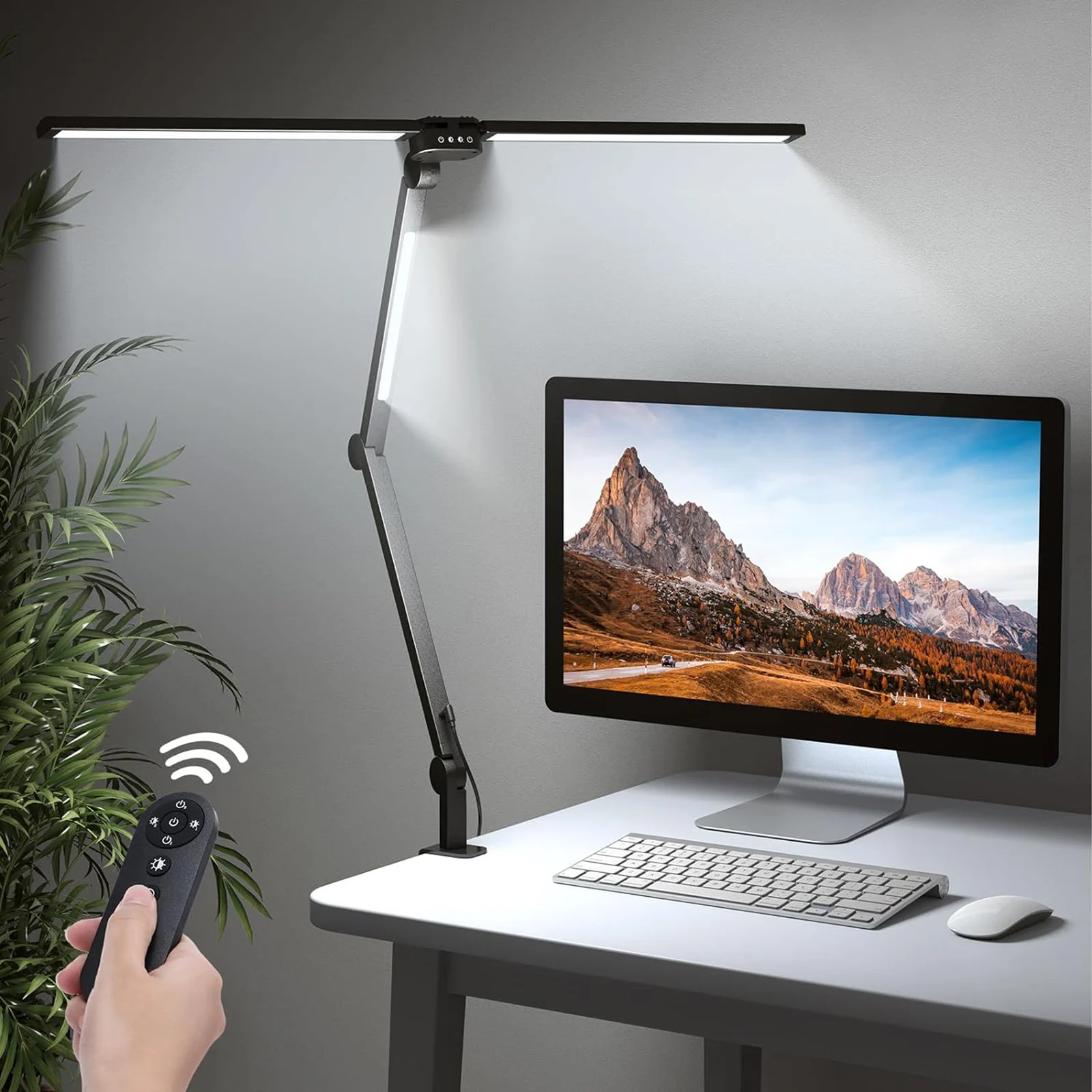 

272LEDs Dimmable Desk Lamp with Clamp Double Swing Arm Table Lights 4 Colors Temperature Brightness with Re