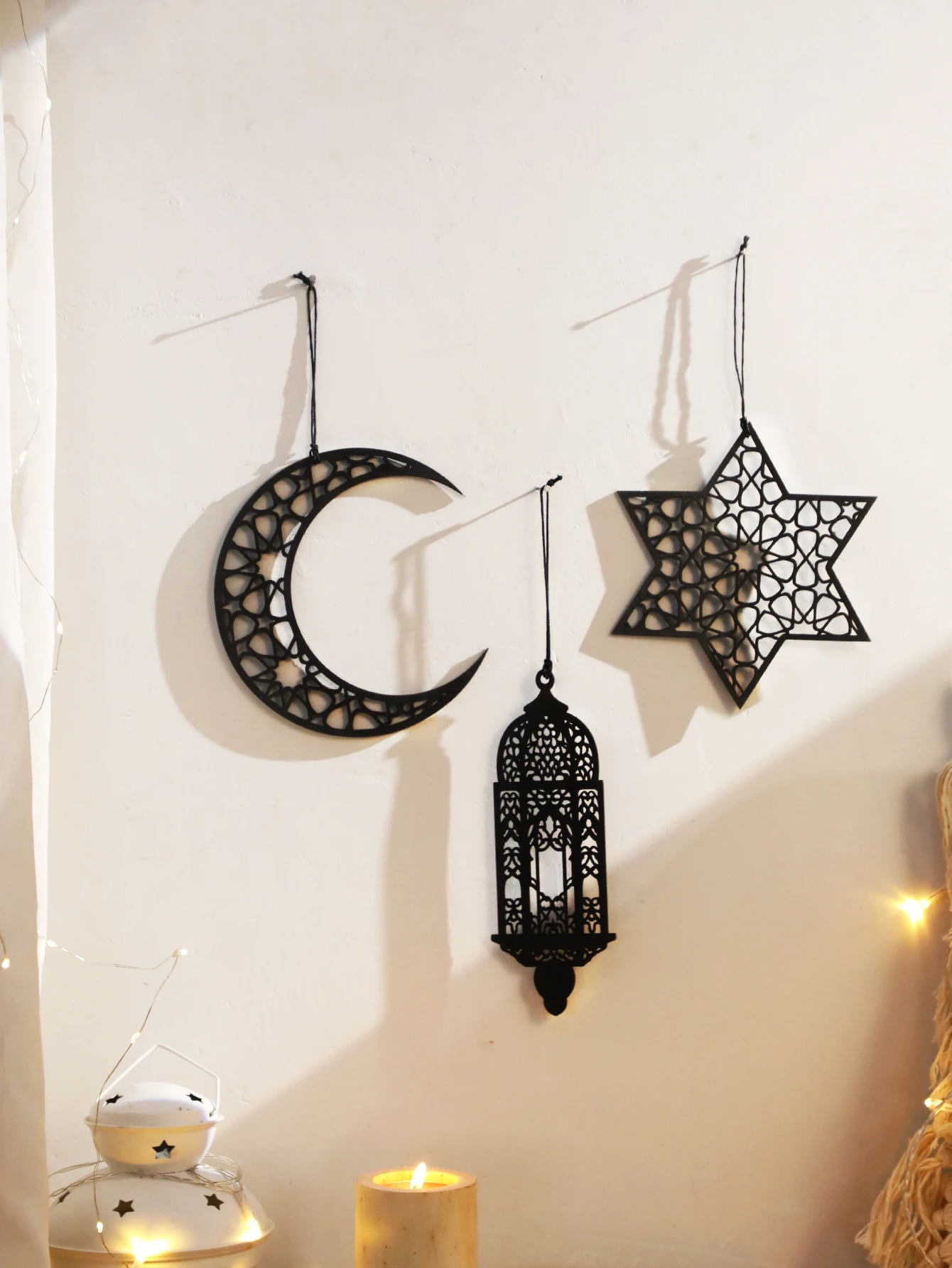 1/3 Stücke Holz Ramadan Hängende Ornamente Mit Laterne Eid Mubarak muslimische dekor Ramadan Kareem, Schwarz Mond Ornamente Handwerk Geschenk