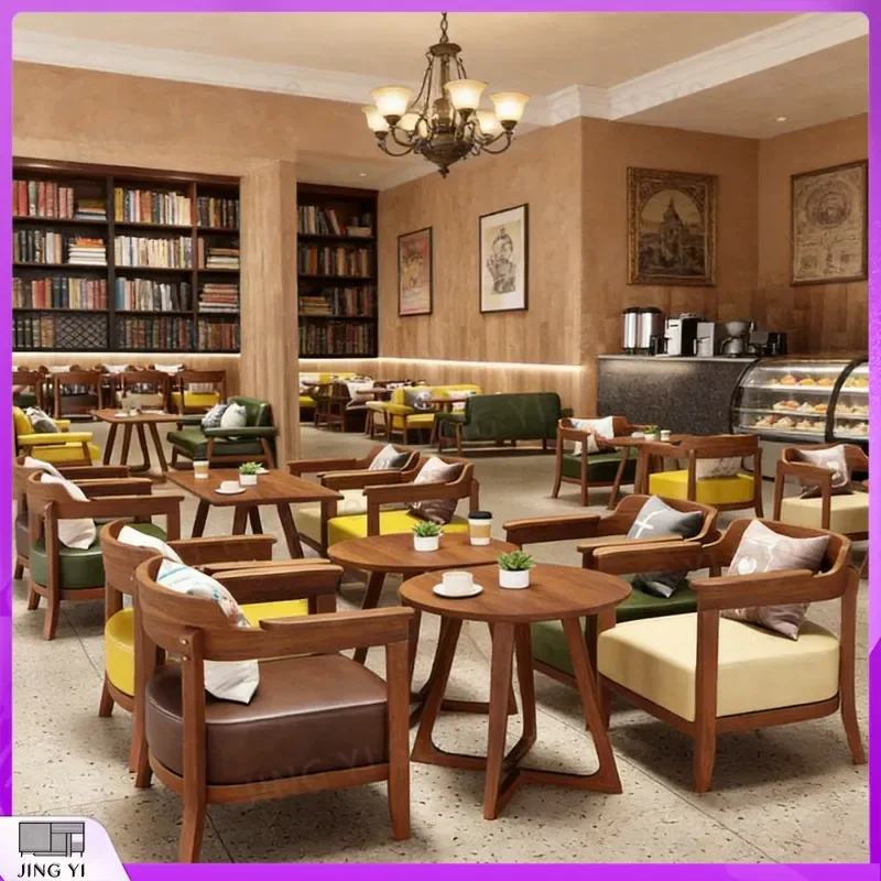 Retro Style Coffee Table and Chair Set for Milk Tea Shop Tea House Dessert Restaurant Catering Business Commercial Use