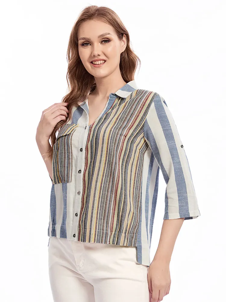 Womens plus size woven lapel shirt belongs to the category of womens clothing