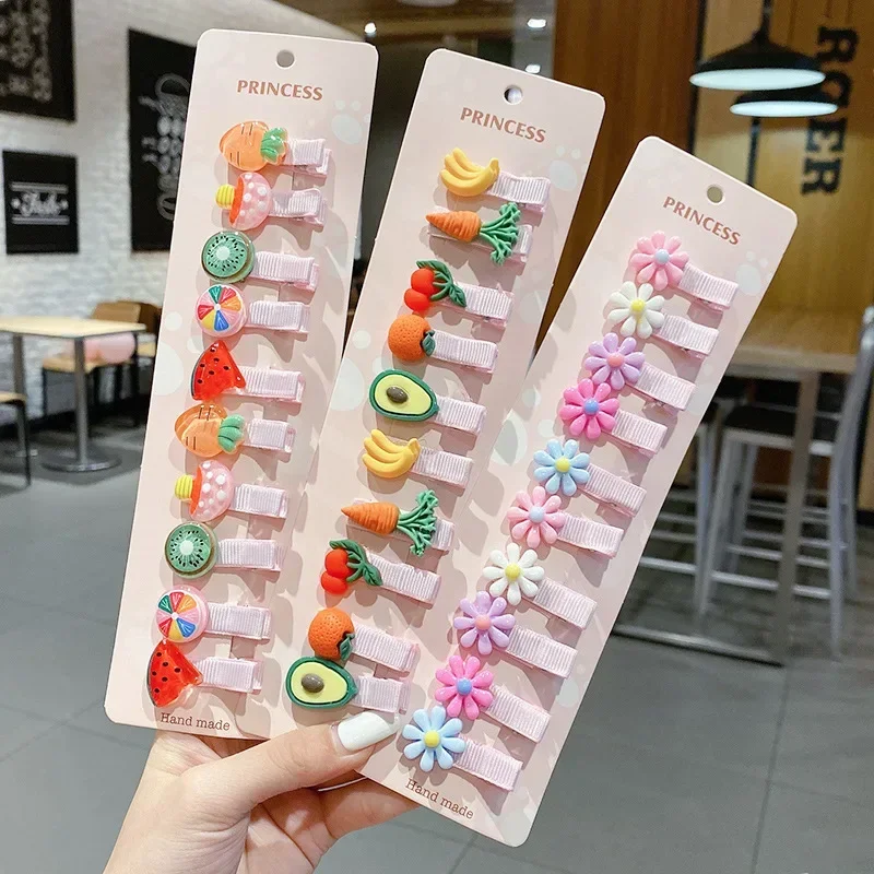 10 Pcs Children Cute Hairpins Fruit Hair Clips Set Baby Side Bangs Clip for Girls Headdress Kawaii Flower Baby Hair Accessories