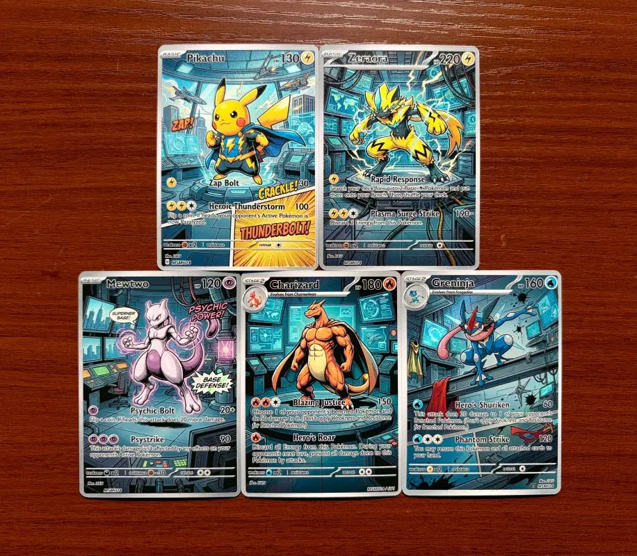 PTCG Cards Holo Rare Cards Zeraora Mewtwo Charizard Greninja Lab Series PTCG Cards Gift Collection PKM DIY Gift