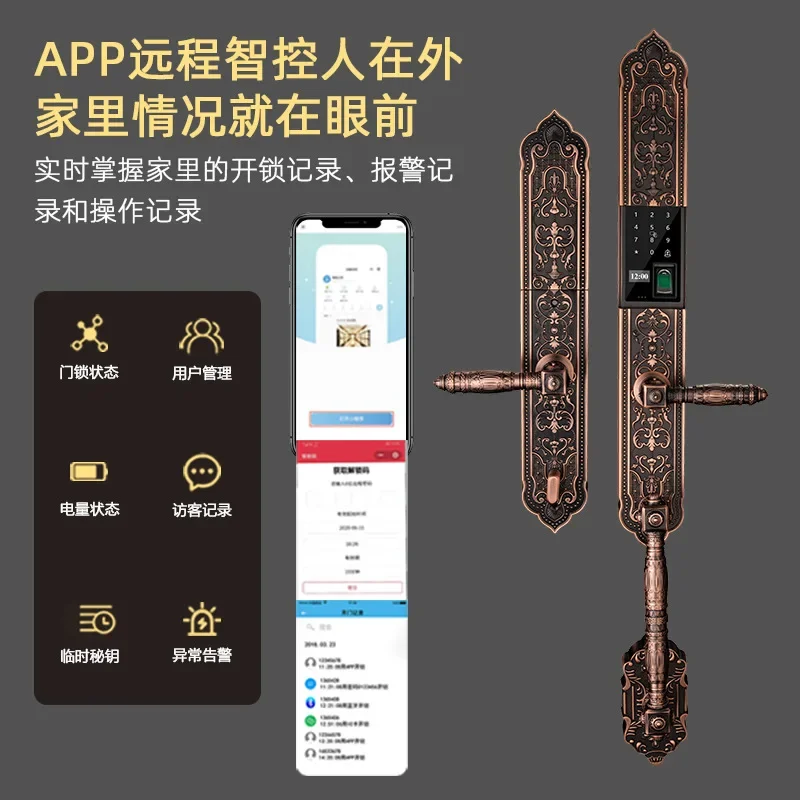 double door electronic European retro door lock smart fingerprint password