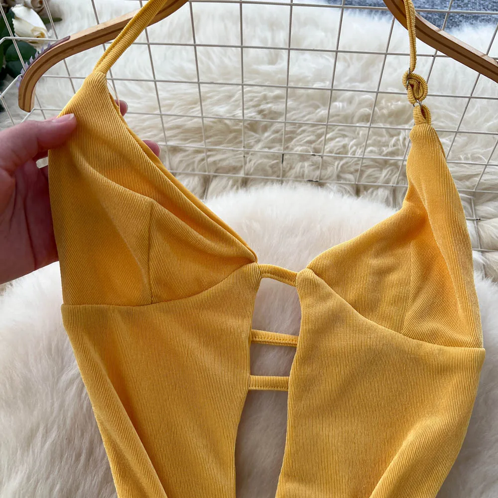 Chic vintage senza maniche diviso senza schienale solido sottile Elegante fata moda coreana Boho Vestito estivo abbigliamento donna Abito lungo