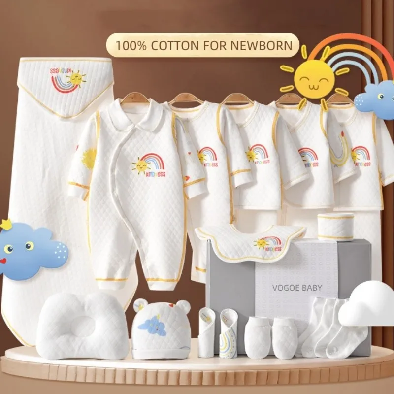 

16/18/21 PCS Newborn Clothes Baby Gift Pure Cotton Baby Set 0-6 Months Winter Thin Warm Kids Clothes Suit Unisex Rainbow No Box