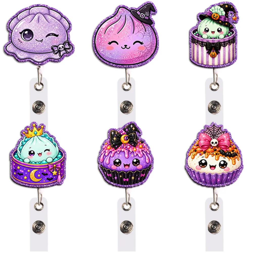 Cute Halloween Badge Reel Retractable ID Holder Kawaii Witch Cat Pumpkin Spooky Season Gift for Party Cosplay Concert Festival