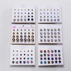 12Pairs/Set Colored Zircon Crystal Stud Earrings For Women Minimalist Geometric Imitation Pearl Round Bead Earring Trend Jewelry