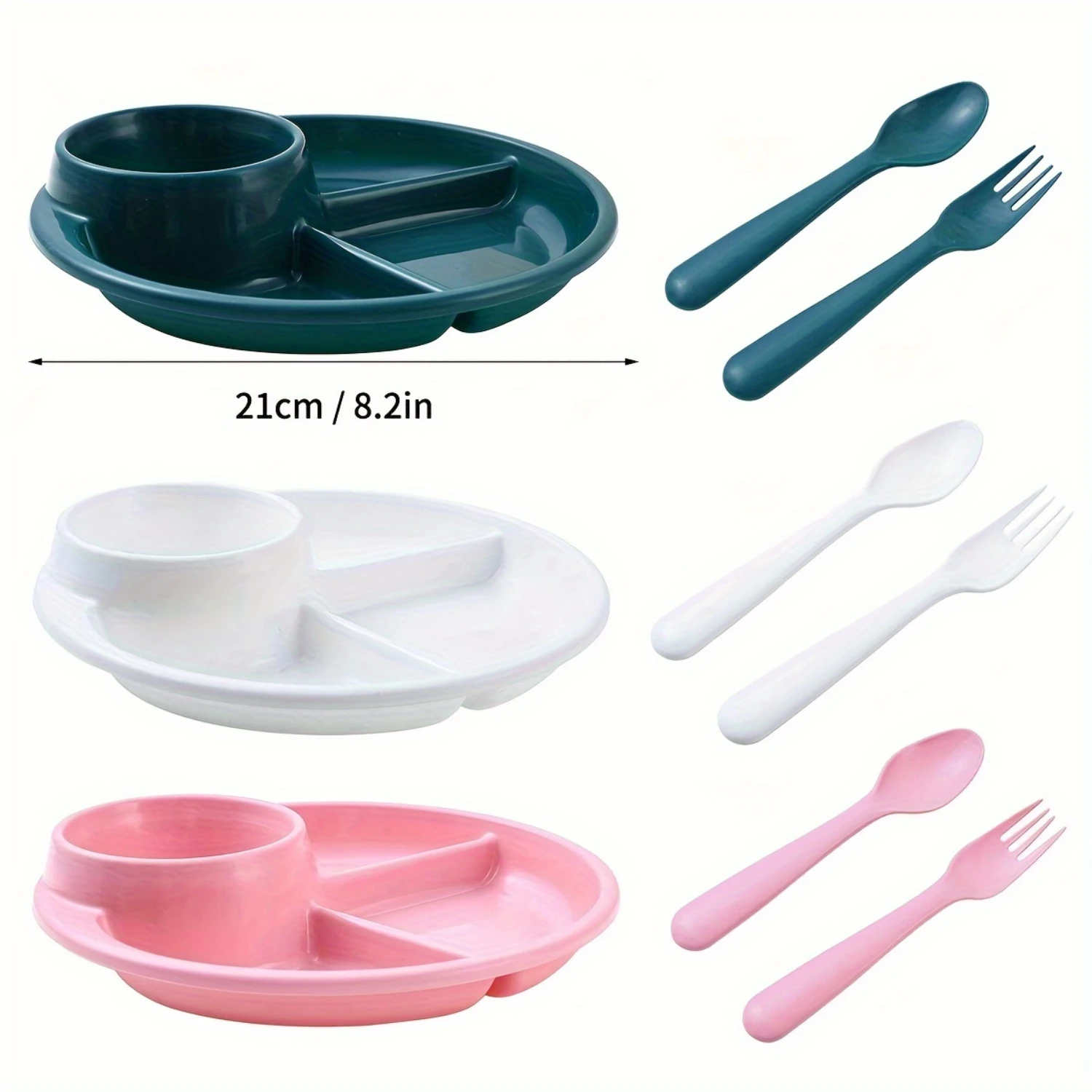 طبق عشاء بلاستيكي مستدير مكون من 4 أقسام - آمن للميكروويف، مثالي لسلطات الفاكهة والتحكم في الأجزاء، مثالي للبالغين والنساء