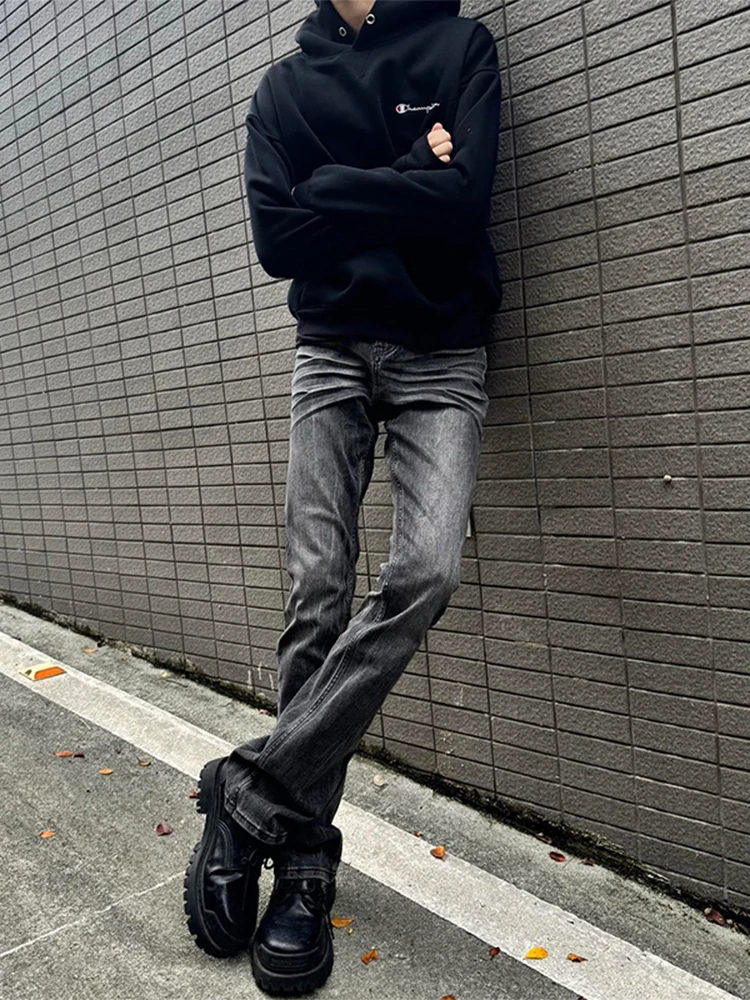 

Cleanfit High Street Waed Bla Lightning Pattern Jeans Men's Slimming Straight Leg Jeans Youthful Trendy Stand Fit Jeans
