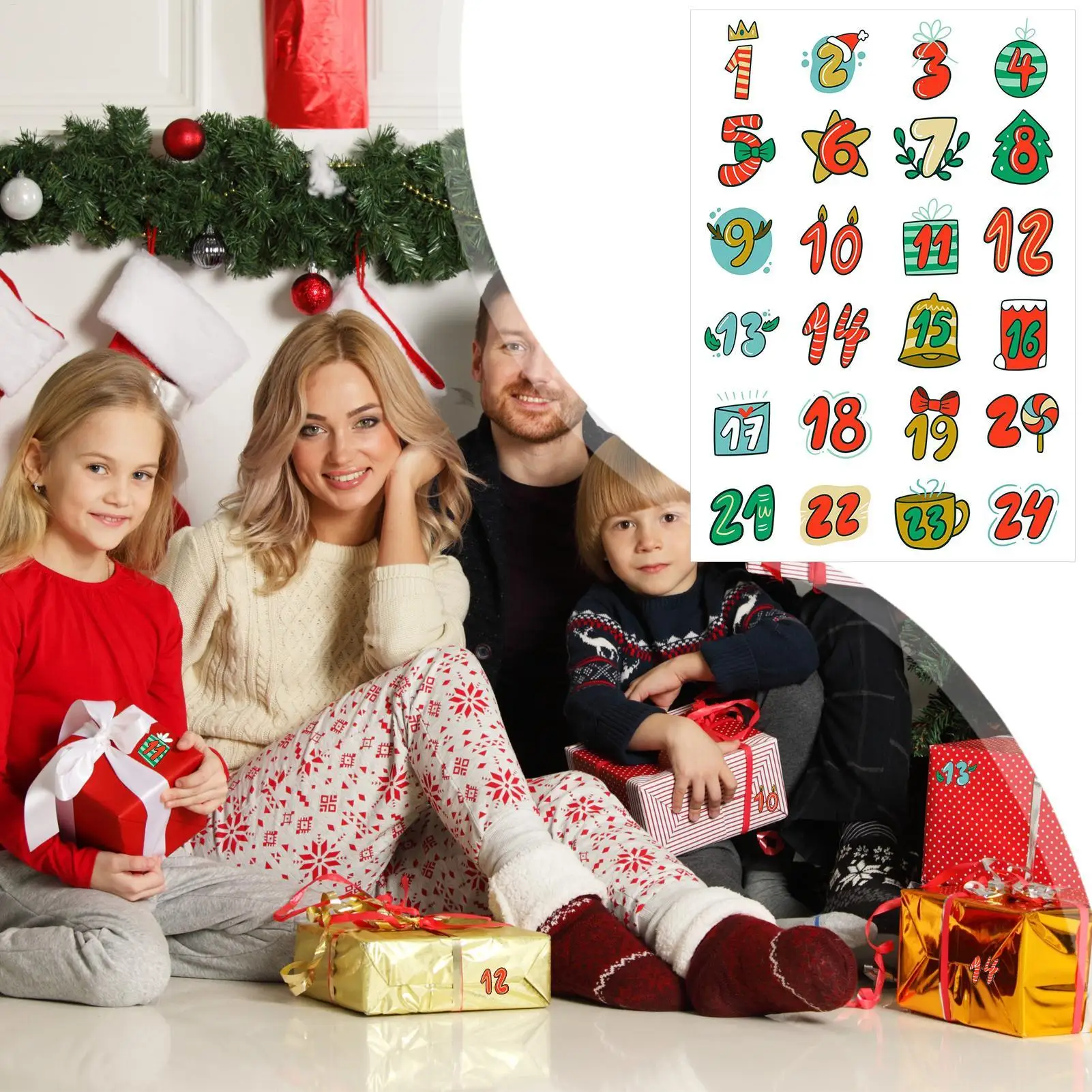 عيد الميلاد مجيء العد التنازلي ملصقات 1-24 عيد الميلاد عدد ملصقات مهرجان بطاقة المغلف ختم تسميات لمستلزمات الكرنفال #5