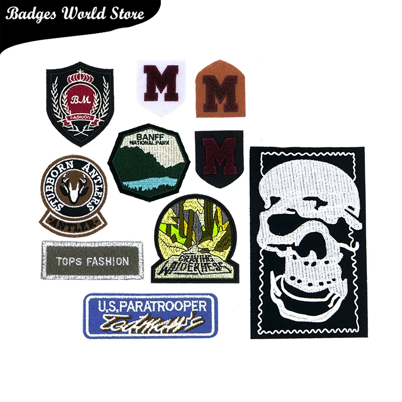 Skull Mountain Deer Forest Letter M Rectangle Icon Embroidery Applique Patches For Clothing DIY Iron on Badges on the Backpack