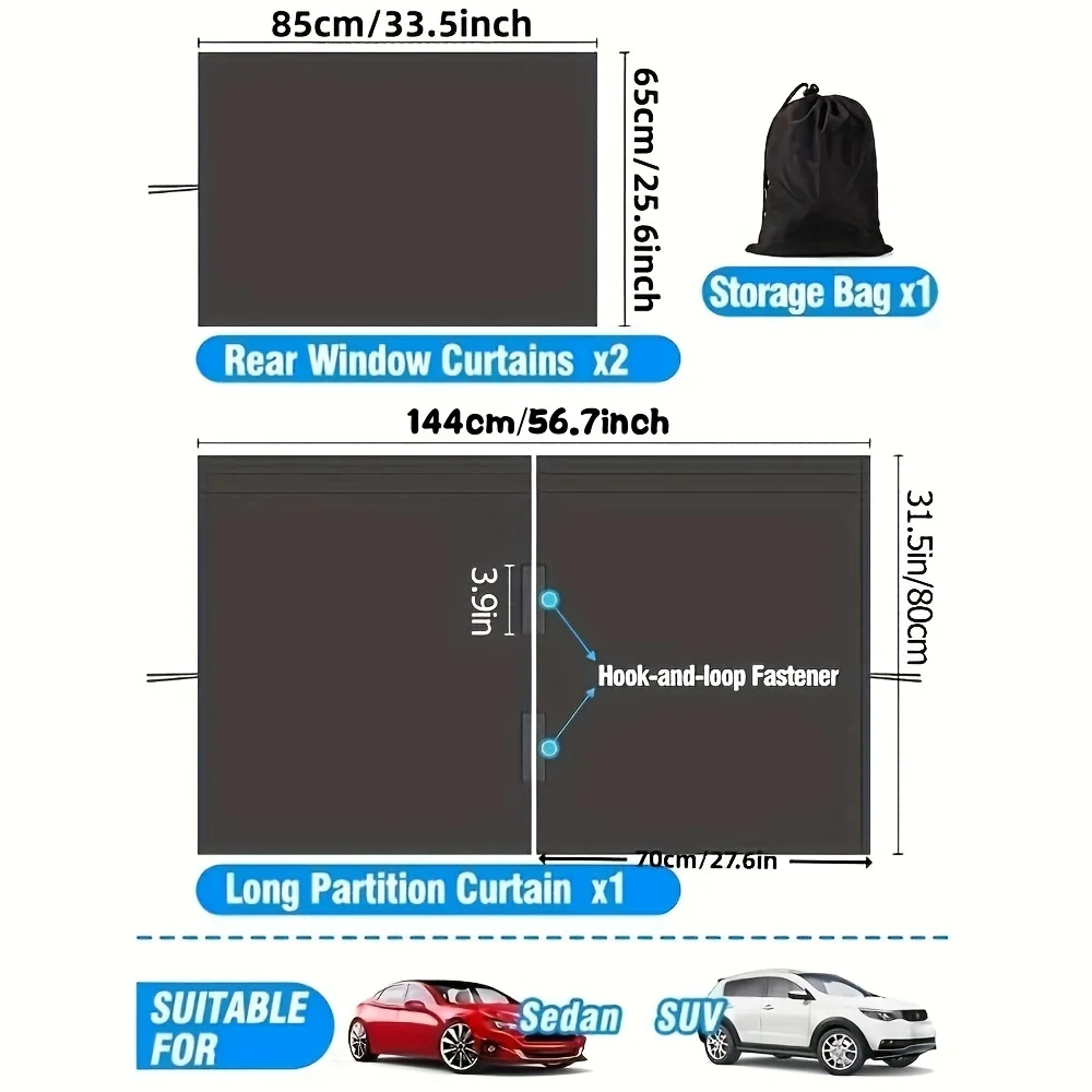 Car Privacy Curtains Universal Car Divider Curtain Between Rear Seat Auto Blackout Curtains Car Sun Shades Side Window Covers