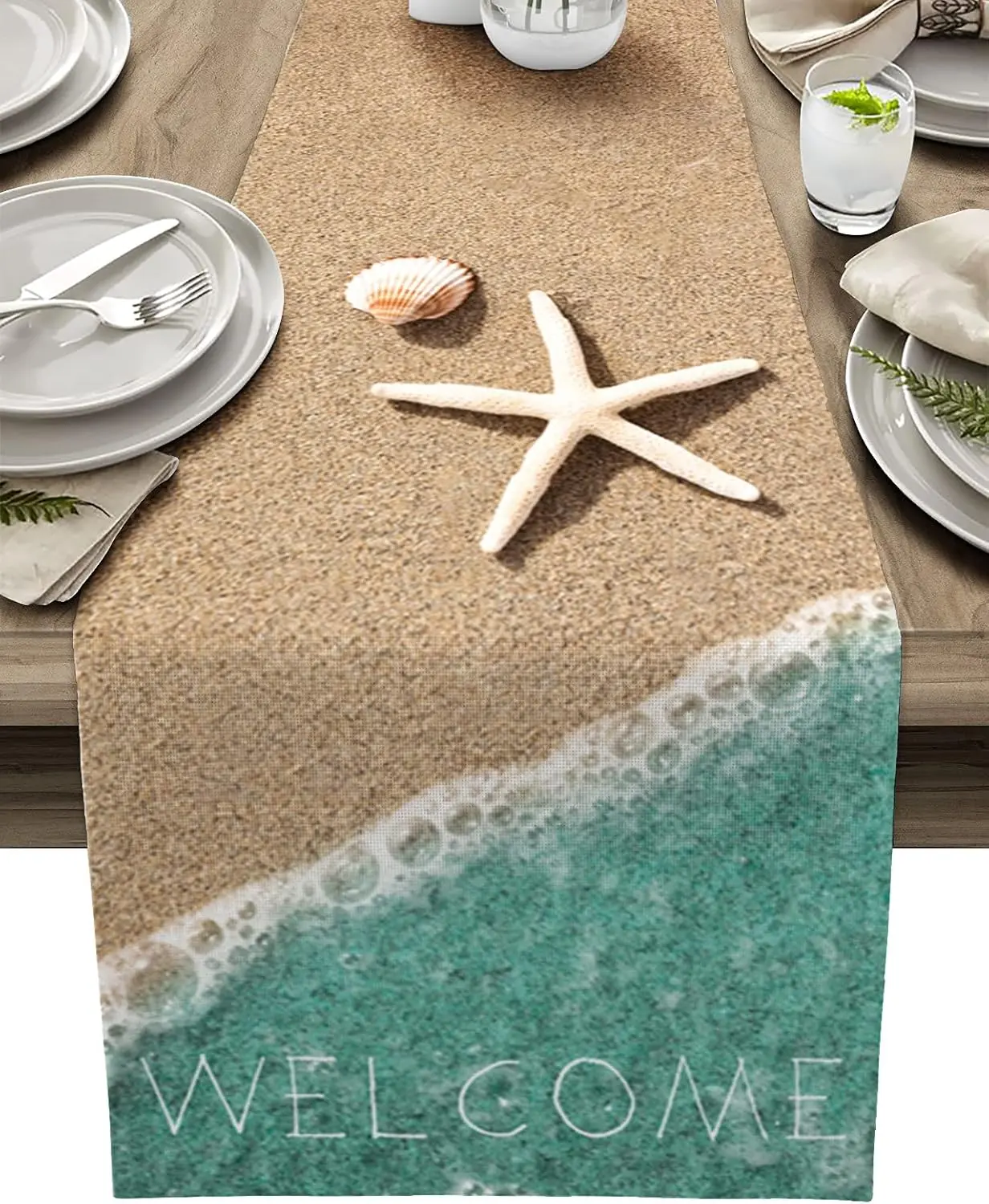 Summer Beach Ocean Linen Table Runner Dresser Scarves Table Decor Farmhouse Kitchen Dining Table Runner Holiday Party Decor