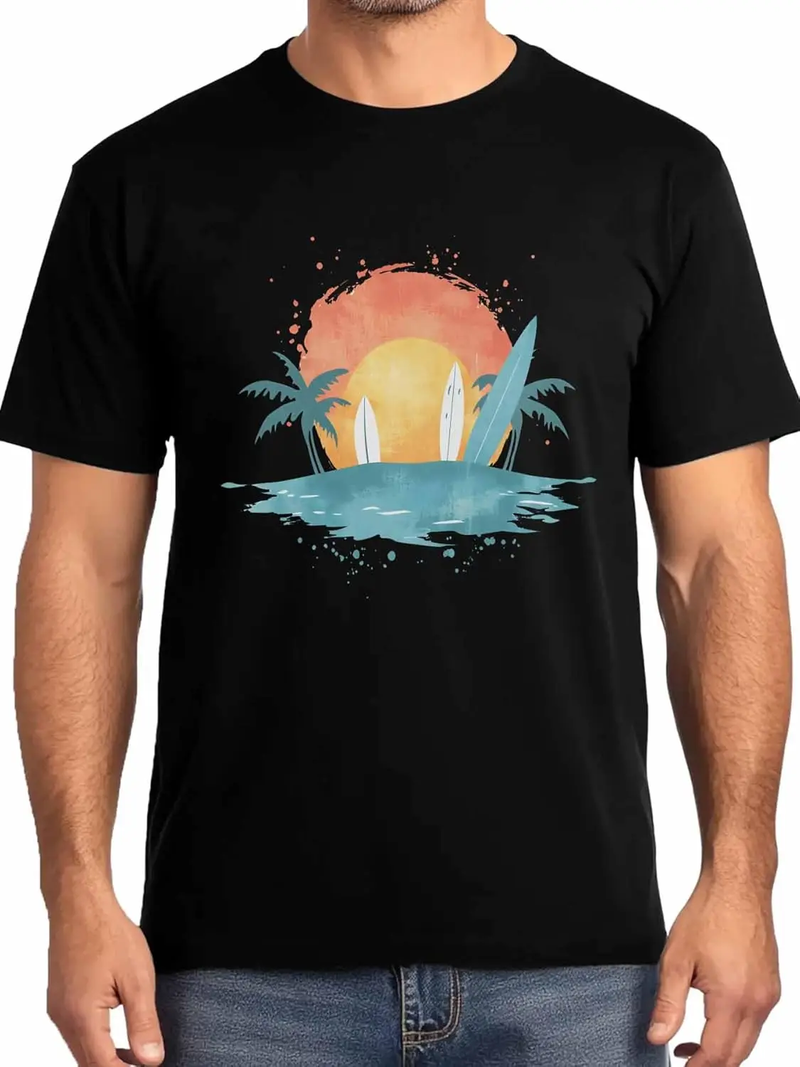 

Summer Beach Vacation Mens T-Shirts,Short Sleeve T Shirts for Men Crew Neck Tee Sunset Palm Tree Men's T-Shirts