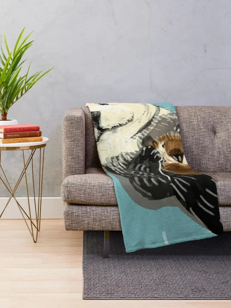 Alaska sea otter mom and baby Throw Blanket Fluffy Shaggy Nap Hairy Weighted Blankets