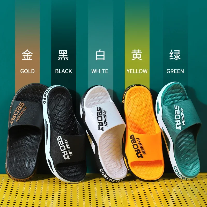 Summer Men\'s Slippers Thick Platform Alphabet Beach Sandals Non-slip Flat Zapatos Hombre Casual Shoes Women Flip Flops Slippers