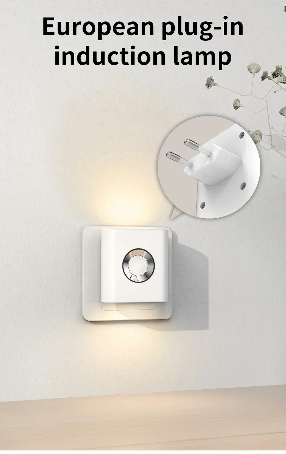 EU Plug LED Motion Sensor Wall Lamp 120° Wide Angle Warm White Night Light for Stairs Bedrooms Hallways - Eye Protection