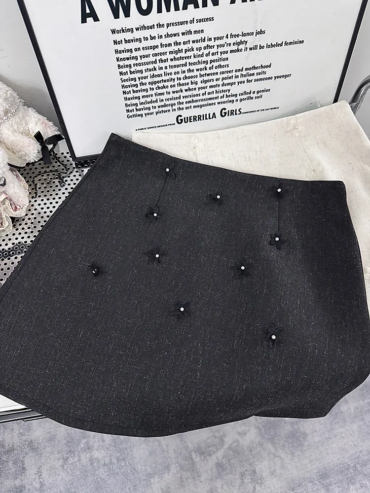 Women Grey Mini Skirt Vintage High Waist A-line Skirt Harajuku Korean Style Y2k 3D Floral Short Skirts 2000s Clothes Summer 2026