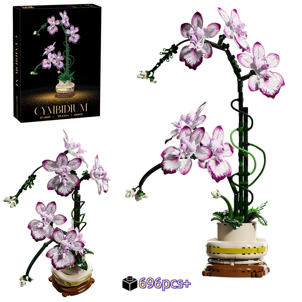 

696PCS Creative Orchid Plant Building Blocks Flower Bouquet Set Phalaenopsis Never Wither Flowers Valentine Day Home Decor Gift