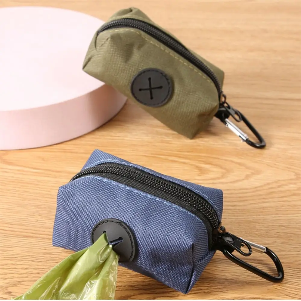Oxford Cloth Dog Poop Bag Holder with Carabiner Clip Wear-resistant Pet Waste Bag Dispenser Zipper Closure Portable