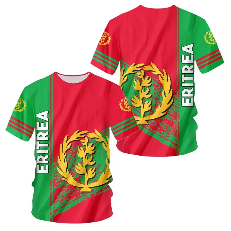 Z graficzną flagą Eritrean 3D męska koszulka letnie osobliwy nadruk z krótkim rękawem modne sportowe z okrągłym dekoltem duże luźne t-shirty