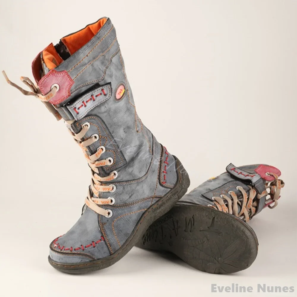 Mountaineering Skiing Casual Shoes Men Mixed Colors Cross Tied Snow Boots 2025 Autumn Winter Washed Pu Leather Boots Ski Boots