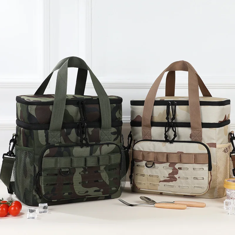 

Камуфляжная сумка-холодильник из оксфорда на молнии, большая вместимость, портативная, для пикника, для активного отдыха, с утолщенной фольгой, модный стиль 2