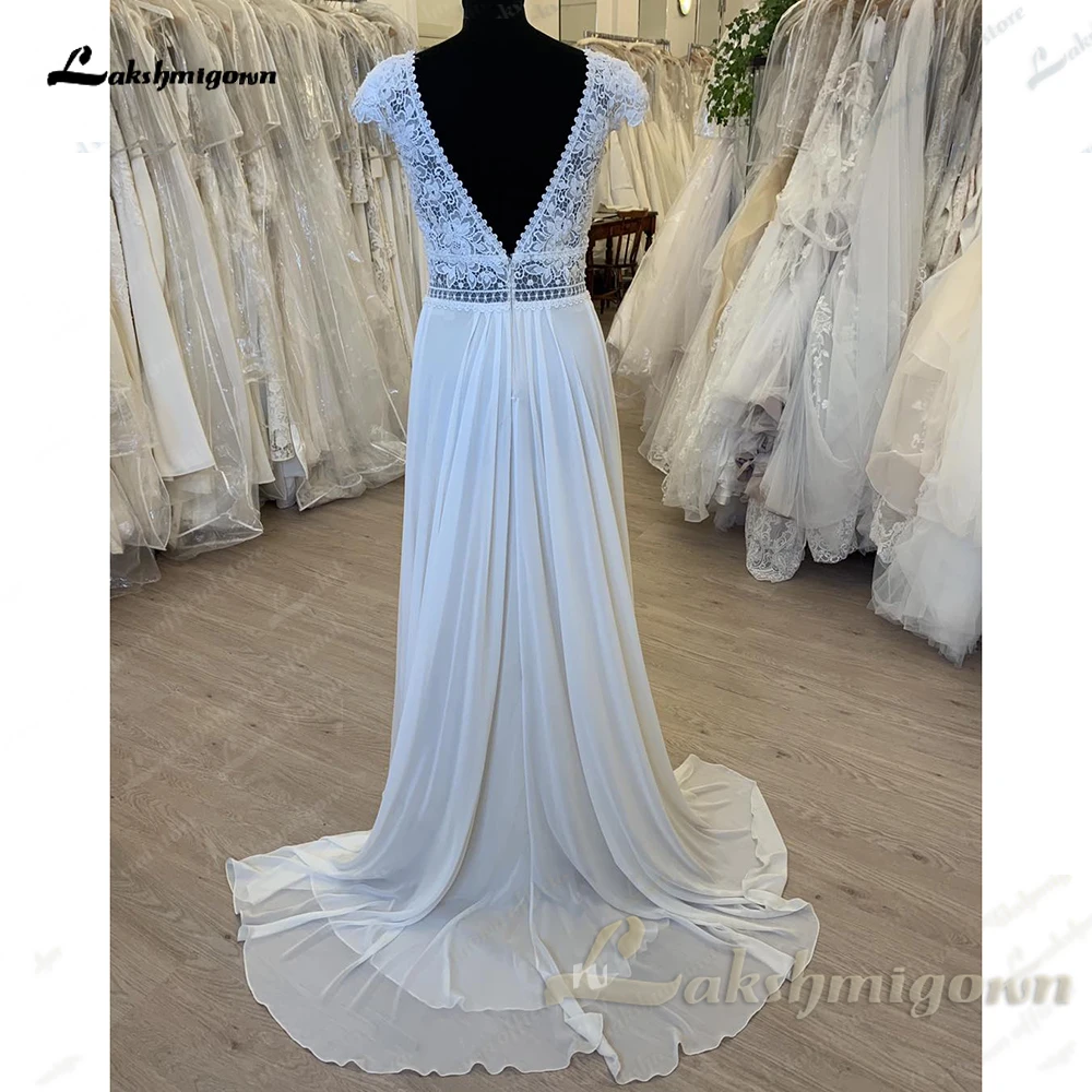 Lakshmigown Civil Boheme Cap Sleeve Lace Boho Bohemian Wedding Dress for Women 2024 Backless Chiffon Bridal Gown Custom Made