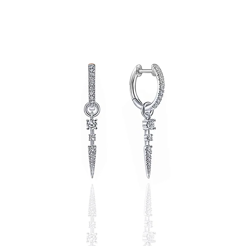 Huitan Fashion Lady Modern Style Dop Earrings with Brilliant Zirconia Trendy Silver Color Pendant Accessories for Daily Life view 6