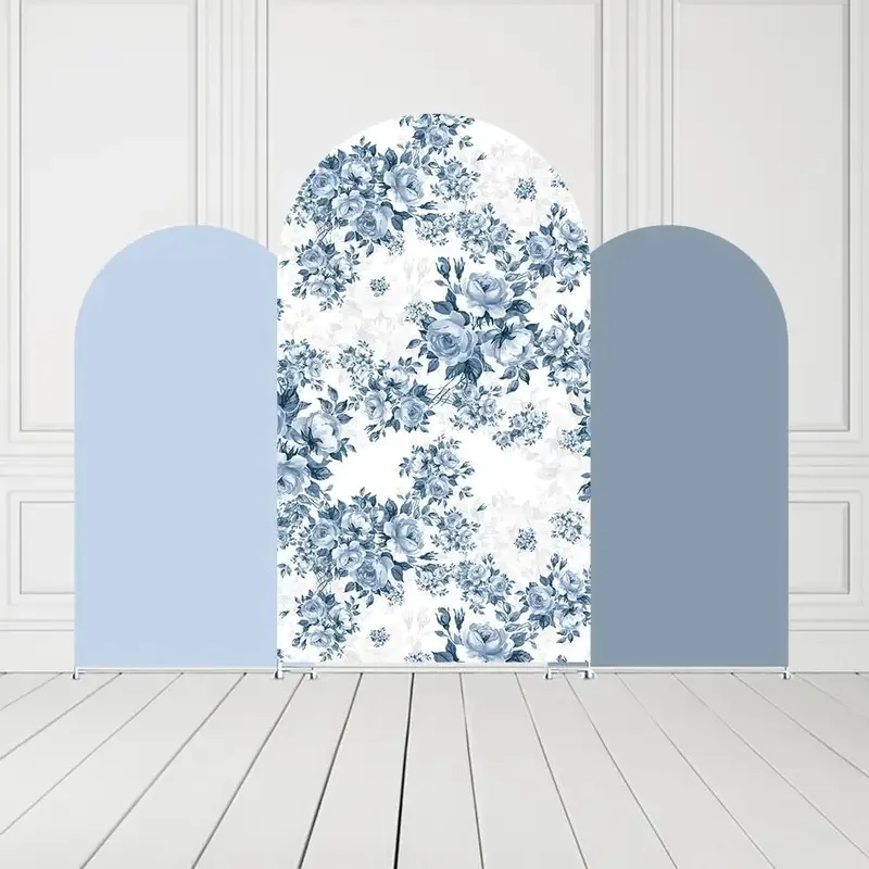 Toile de fond de photographie VIKAMA à imprimé floral bleu, idéale pour les baptêmes, les baby showers et les décorations de fête d'anniversaire