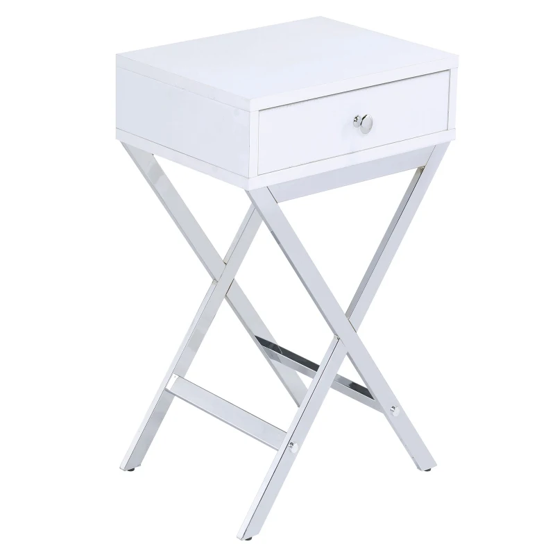 

White and Chrome 1-Drawer Rectangular Accent Table