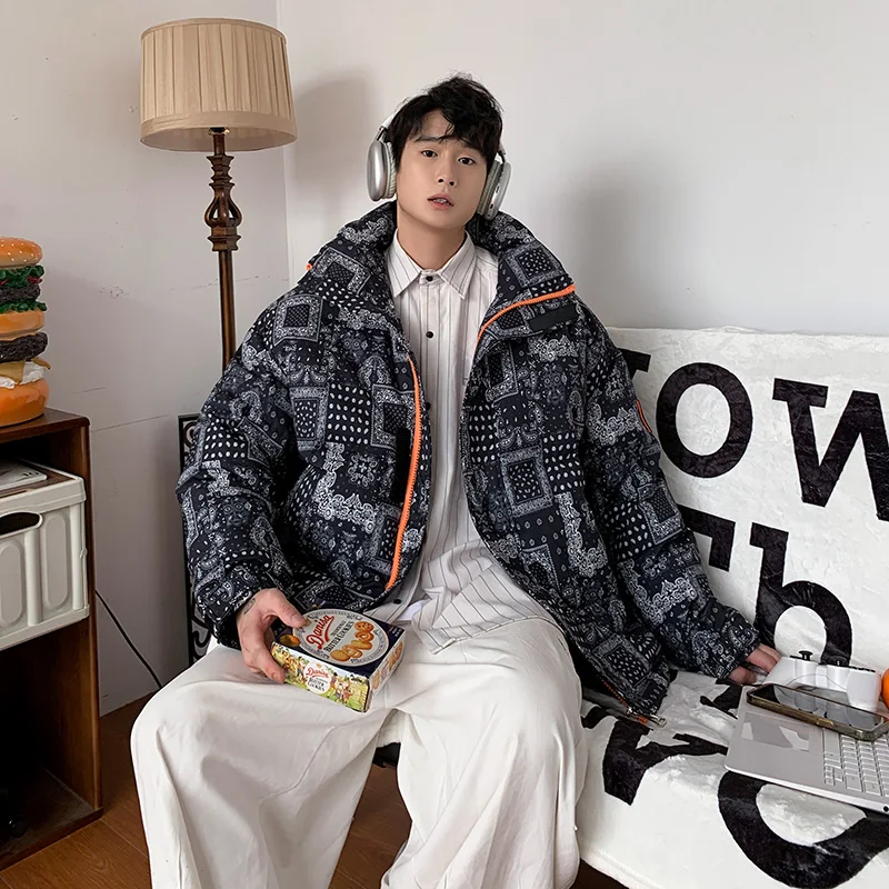 

2026 New Faionable Loose Men's down Jaet Korean Sle Casual Winter Neutral Trendy Streetwear Outerwear Polyester Fiber