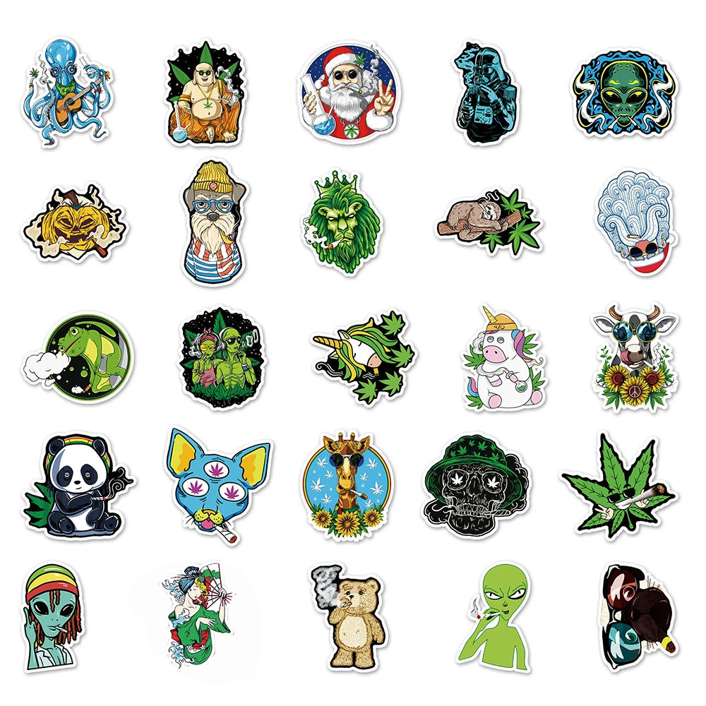 10/30/50/100pcs Weed Green Leaves Cartoon Stickers Cool Smoking Decal DIY Laptop Guitar Helmet Funny Characters Graffiti Sticker - view 5