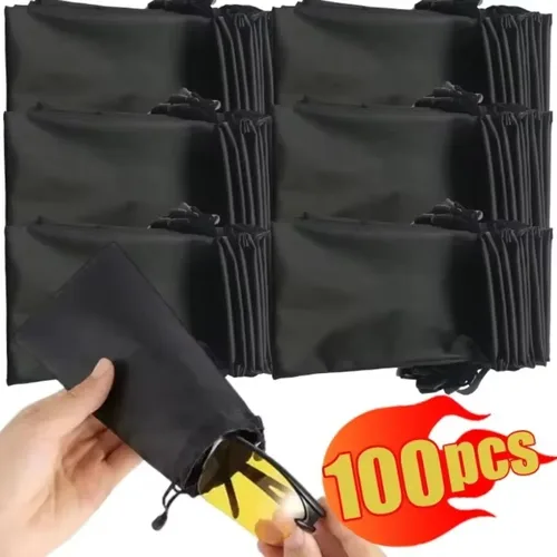 Imagen 2 del producto Bolsa de almacenamiento de gafas de sol para hombre y mujer, bolsa de almacenamiento portátil impermeable negra, a prueba de polvo, con cordón, accesorio Simple