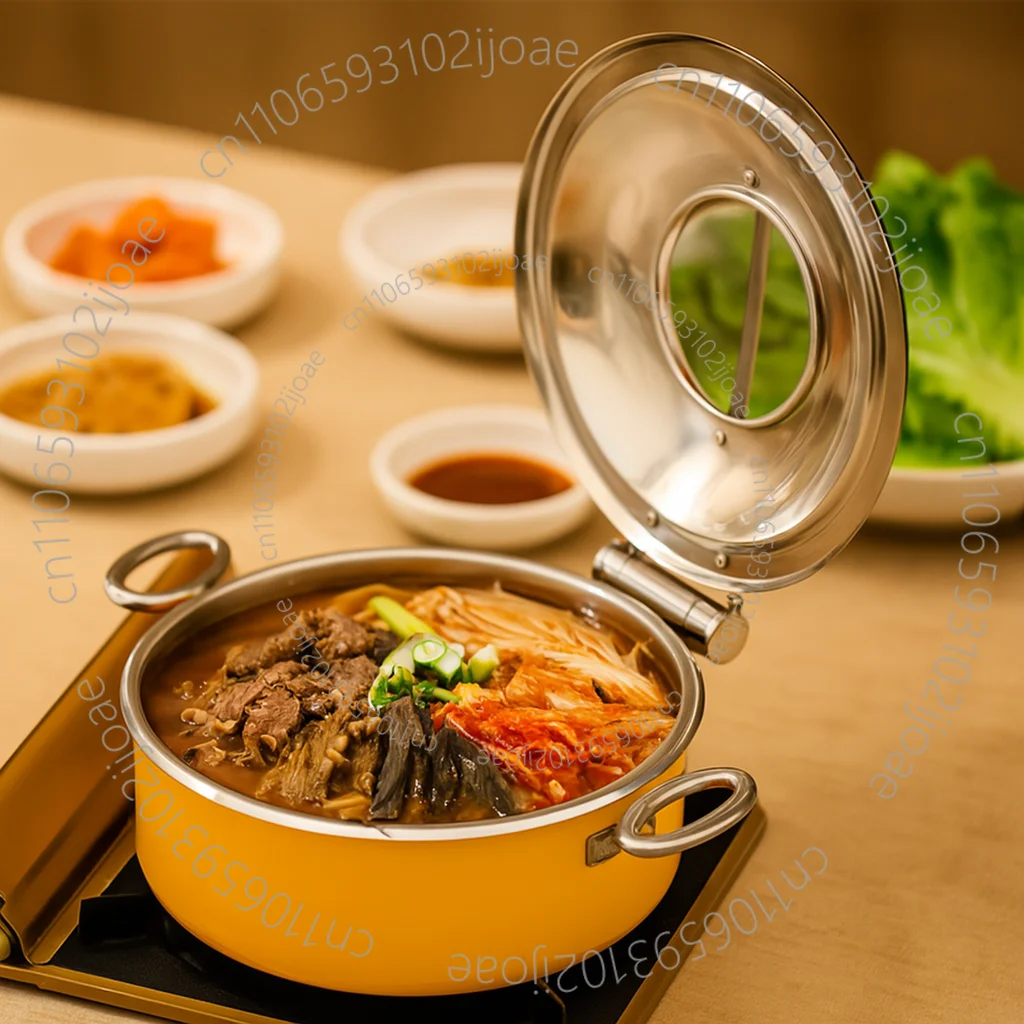 Round yellow insulation pot Self-service food heater Stainless steel hot pot set Non-electric food heater for hotel